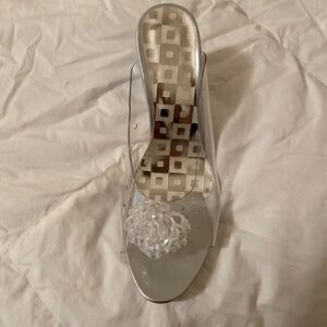 Clear Wedge with Rhinestones and Bow, Fancy Heel